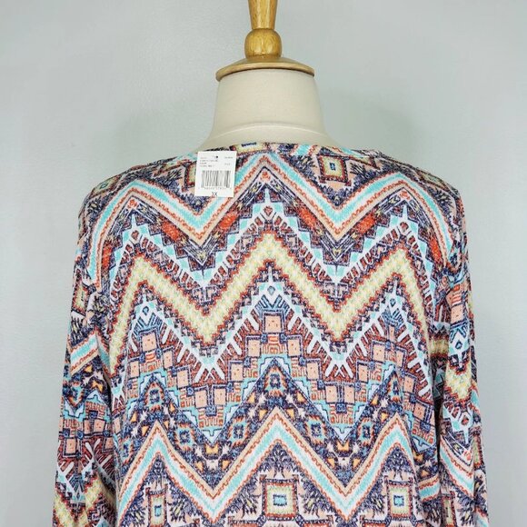 Younique Multi-Color Tribal Aztec Fringe Lace Stretchy Sweater Top NEW Size 3X - Picture 8 of 14